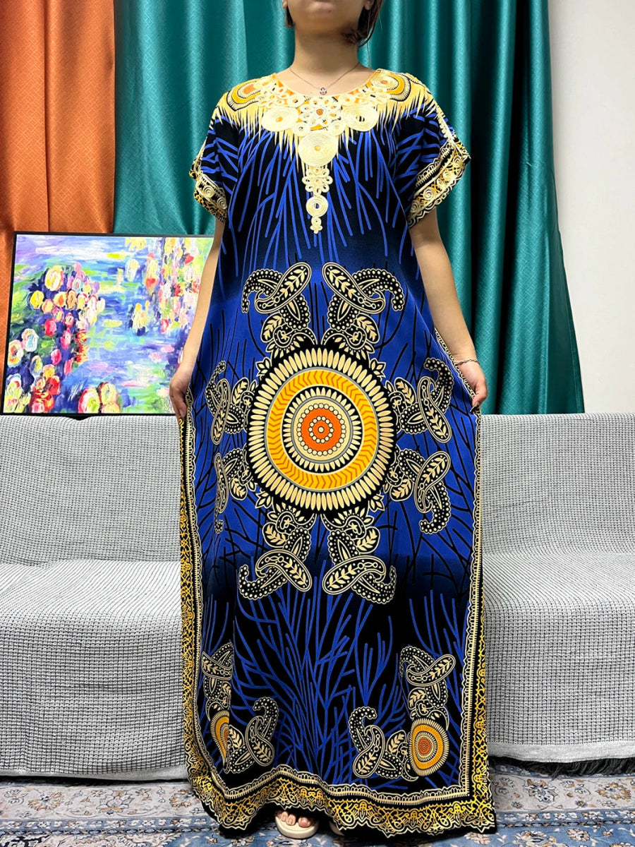 Women's African Abaya Dress – Printed Cotton Kanga Style, Loose Fit - Free Delivery Worldwide only at Flexi Africa